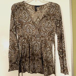 Ashley Judd Brown bohemian tie back shirt (small)